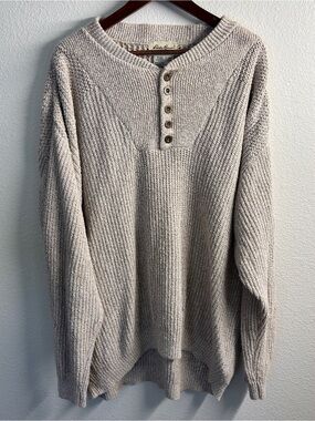 Eddie Bauer Men's Light Cream Ribbed Henley Sweater
